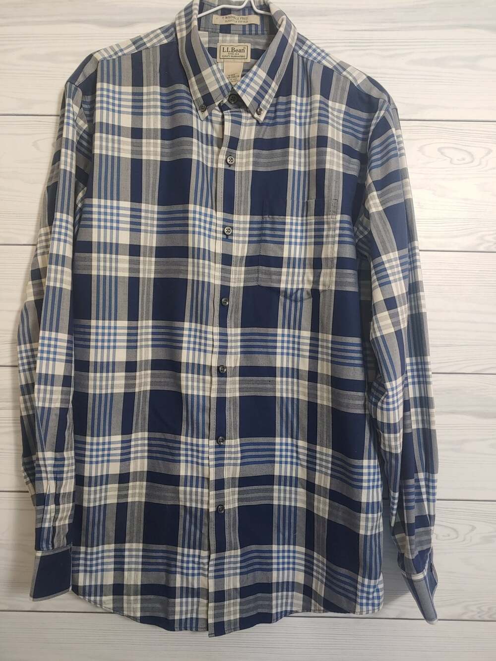 Mens LL Bean Wrinkle Free Plaid Button Front sz M